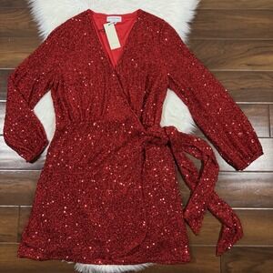 Never Fully Dressed Size US 10 / UK 14 / EU 42 Red Sequin Vienna Wrap Mini Dress